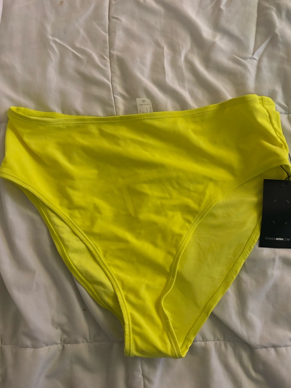 Fashion Nova Neon Yellow High-Waist Bikini Bottom